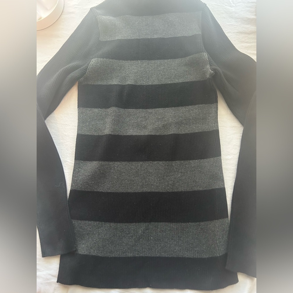 Lauren Ralph Lauren Womens Sz S Turtleneck Black Gray Striped Pullover Preppy - Picture 4 of 10